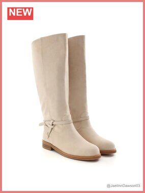 Wide Calf Knee-High Boots Women's Round Toe Low Heel Faux Suede